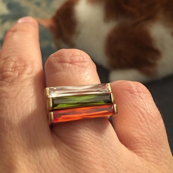 Solid sterling silver 3 stackable rings with fancy cut CZ stones - Picture 3 of 8